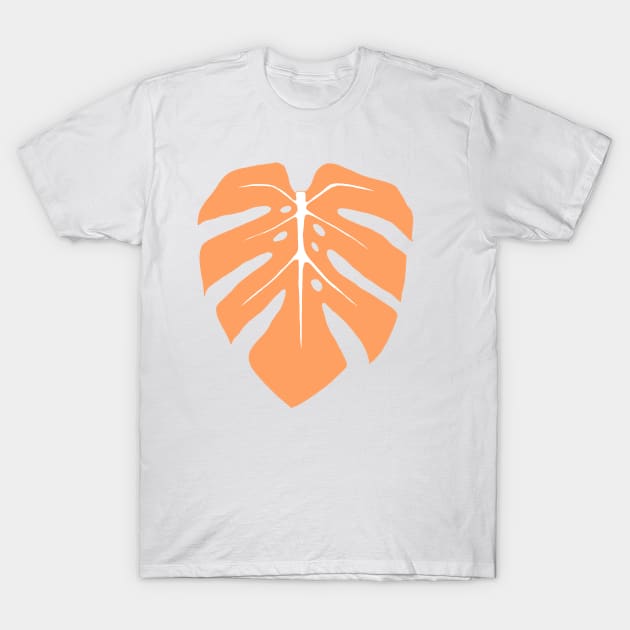 Peach Monstera Leaf T-Shirt by ally1021